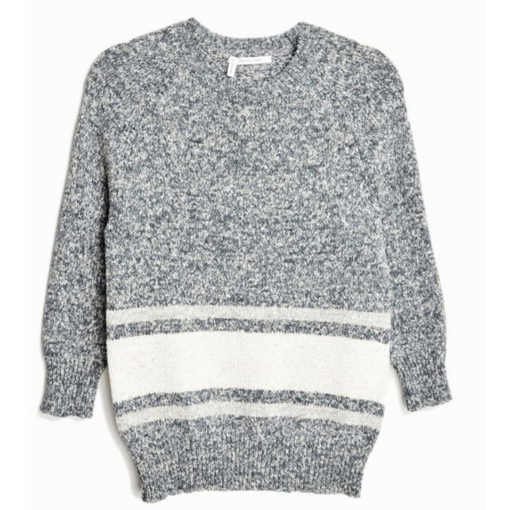 DEREK LAM 10 Crosby Striped Raglan Sweater in Marled Gray Size Small Cabincore